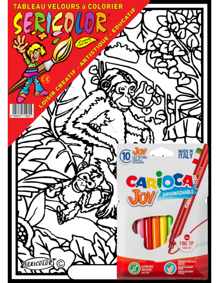 Les singes. Tableau à colorier Sericolor® avec contours relief en velours
