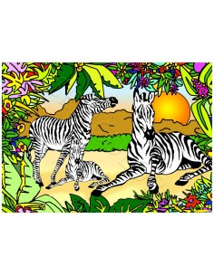 Les zèbres. Tableau à colorier Sericolor® avec contours...