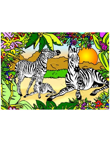 Les zèbres. Tableau à colorier Sericolor® avec contours relief en velours