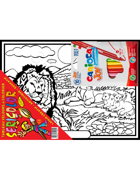 La famille Lion. Tableau à colorier Sericolor® avec contours relief en velours