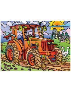 Le tracteur dans les champs. Tableau à colorier...