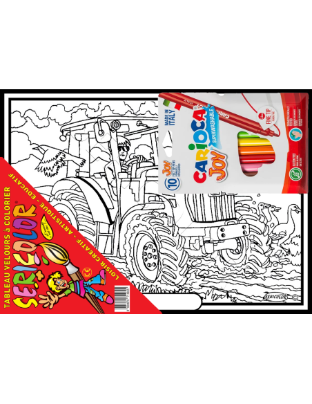 Le tracteur dans les champs. Tableau à colorier Sericolor® avec contours relief en velours