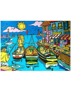 Le port de pêche. Tableau à colorier Sericolor® avec...