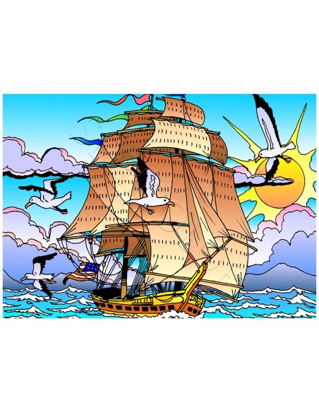 La caravelle. Tableau à colorier Sericolor® avec contours relief en velours