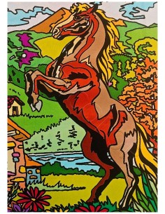 Le cheval cabré. Tableau à colorier Sericolor® avec...