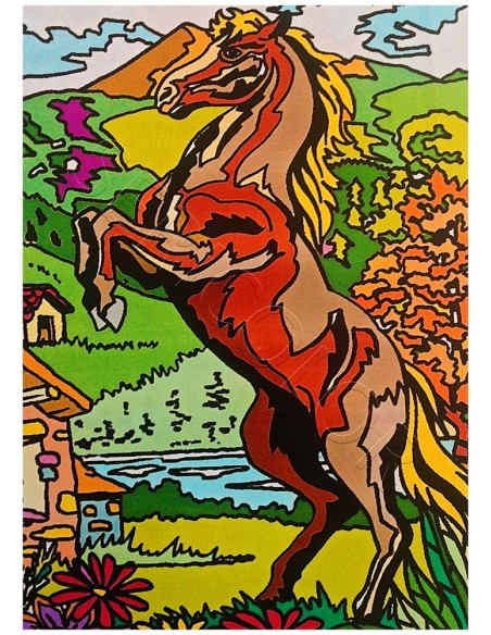 Le cheval cabré. Tableau à colorier Sericolor® avec contours relief en velours