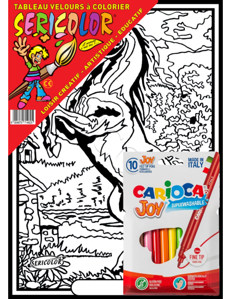 Le cheval cabré. Tableau à colorier Sericolor® avec contours relief en velours