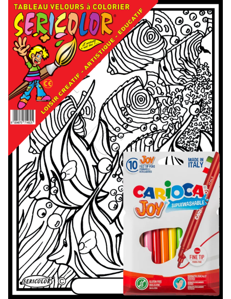 Les poissons exotiques. Tableau à colorier Sericolor® avec contours relief en velours