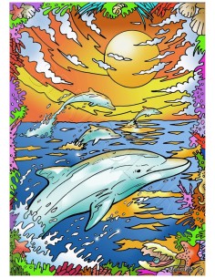 Les dauphins au crépuscule. Tableau à colorier Sericolor®...
