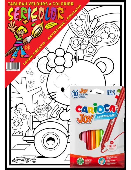 La voiture de Tikky. Tableau à colorier Sericolor® avec contours relief en velours