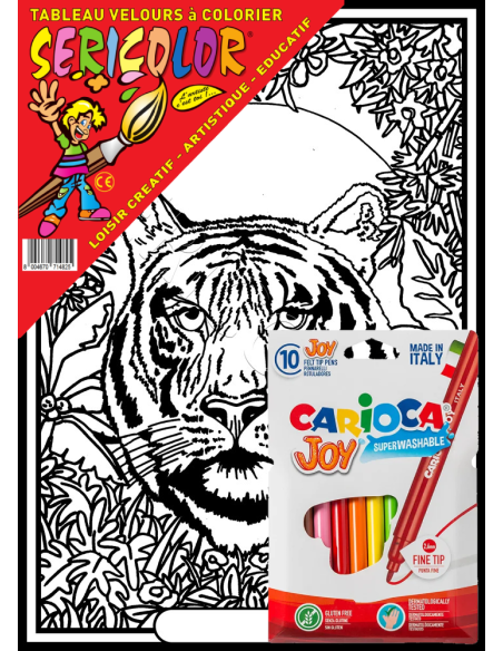 Le tigre. Tableau à colorier Sericolor® avec contours relief en velours