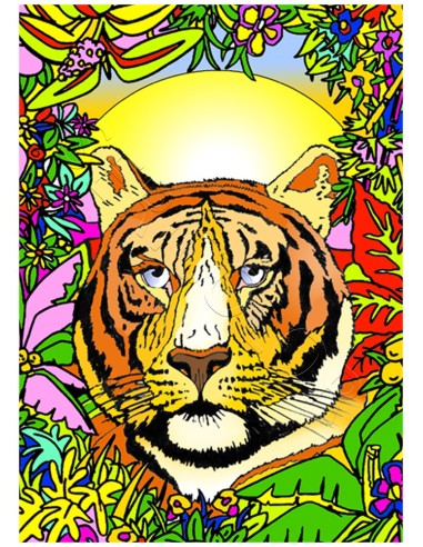 Le tigre. Tableau à colorier Sericolor® avec contours relief en velours