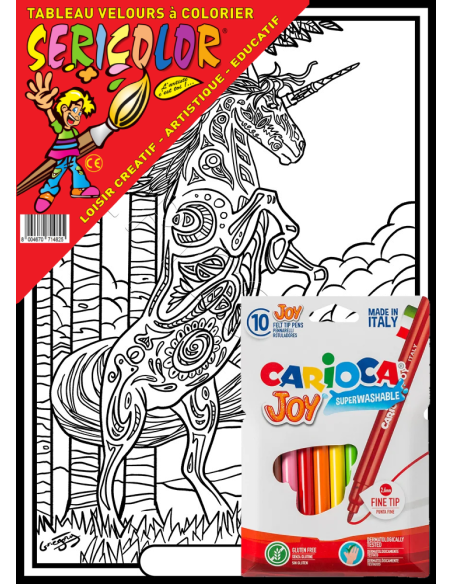 La licorne par Gregory. Tableau à colorier Sericolor® avec contours relief en velours