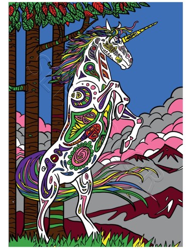 La licorne par Gregory. Tableau à colorier Sericolor® avec contours relief en velours