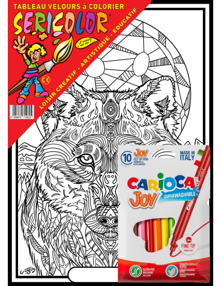 Le loup par Gregory. Tableau à colorier Sericolor® avec contours relief en velours