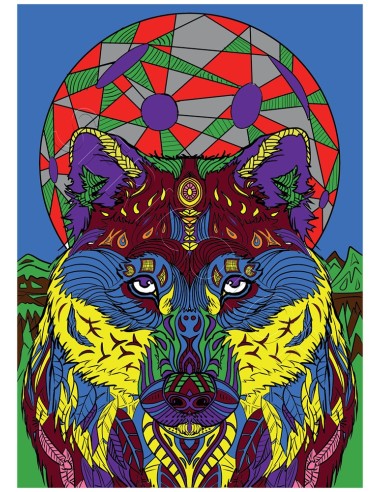 Le loup par Gregory. Tableau à colorier Sericolor® avec contours relief en velours