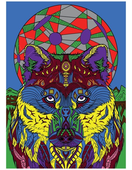 Le loup par Gregory. Tableau à colorier Sericolor® avec contours relief en velours