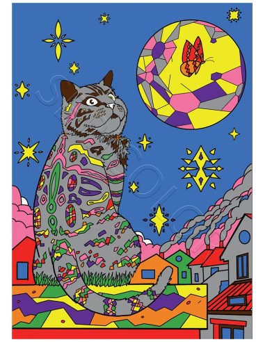 Le chat par Gregory. Tableau à colorier Sericolor® avec contours relief en velours