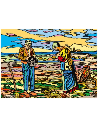 L'angelus de Millet. Tableau à colorier Sericolor® avec contours relief en velours