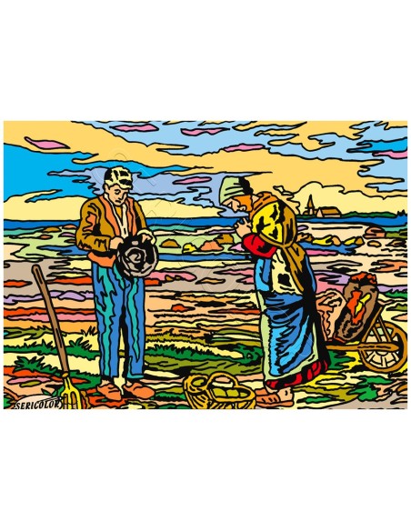 L'angelus de Millet. Tableau à colorier Sericolor® avec contours relief en velours