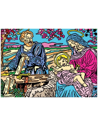 La Sainte famille de Giovanni. Tableau à colorier Sericolor® avec contours relief en velours