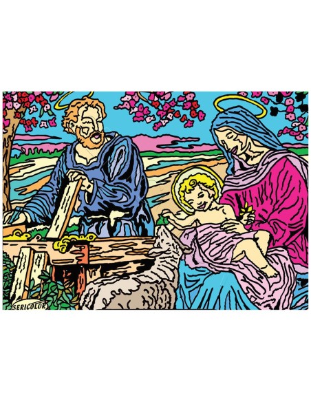 La Sainte famille de Giovanni. Tableau à colorier Sericolor® avec contours relief en velours