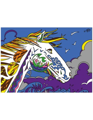Le cheval par Gregory. Tableau à colorier Sericolor® avec contours relief en velours