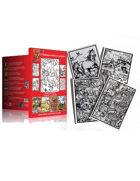 Le pocket des animaux de la ferme. Tableau à colorier Sericolor® avec contours relief en velours