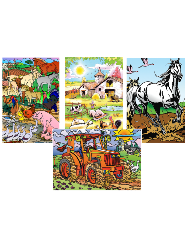 Le pocket des animaux de la ferme. Tableau à colorier Sericolor® avec contours relief en velours