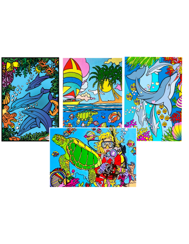 Le pocket des animaux marins. Tableau à colorier Sericolor® avec contours relief en velours