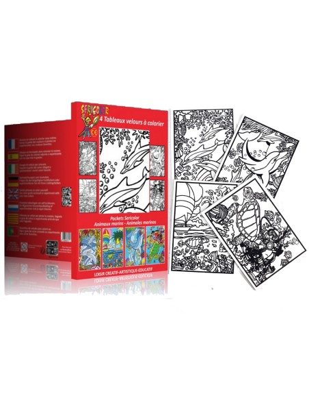 Le pocket des animaux marins. Tableau à colorier Sericolor® avec contours relief en velours