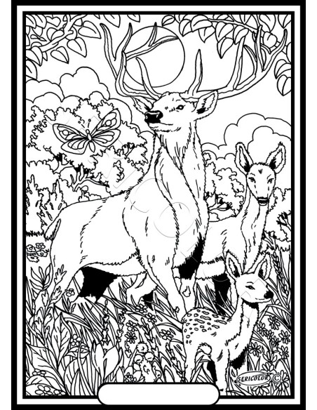 Le cerf, la biche et leur petit. Tableau à colorier Sericolor® avec contours relief en velours