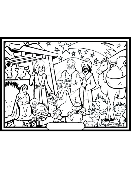 La Crèche. Tableau à colorier Sericolor® avec contours relief en velours