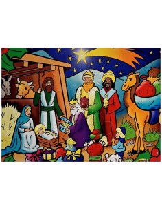 La Crèche. Tableau à colorier Sericolor® avec contours...