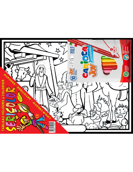 La Crèche. Tableau à colorier Sericolor® avec contours relief en velours